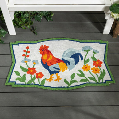 Floral Rooster Indoor/Outdoor Hooked Rug 24"x42" | Plow & Hearth