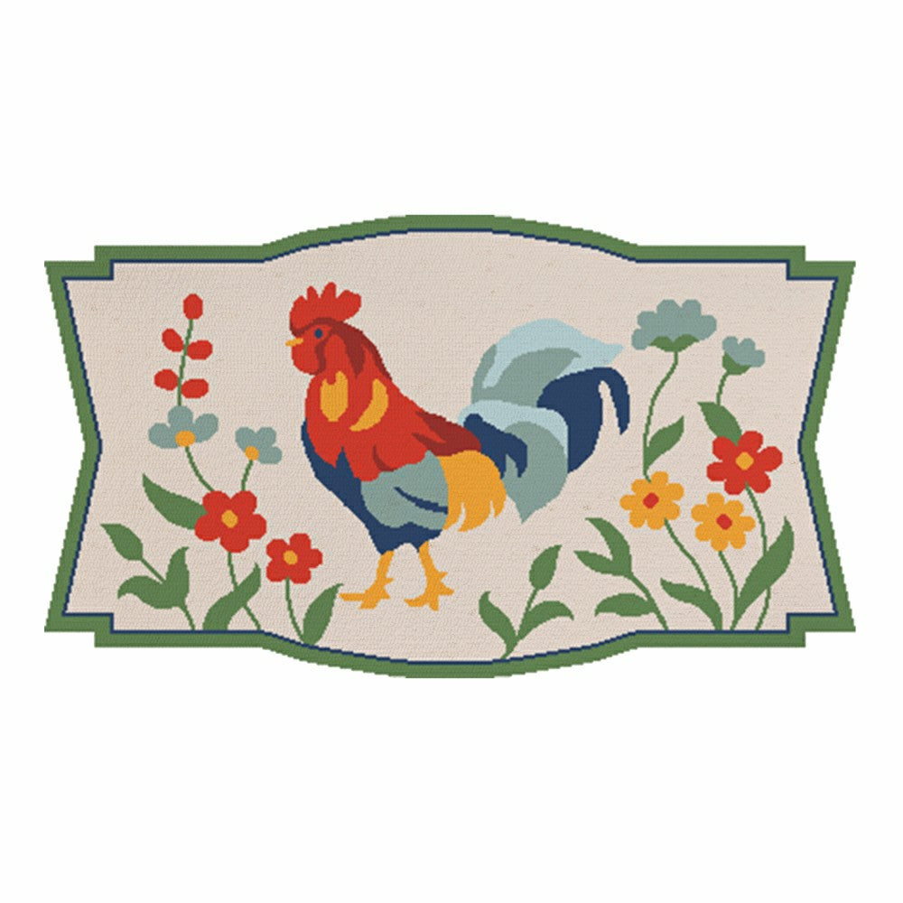 Floral Rooster Indoor/Outdoor Hooked Rug 24"x42" | Plow & Hearth