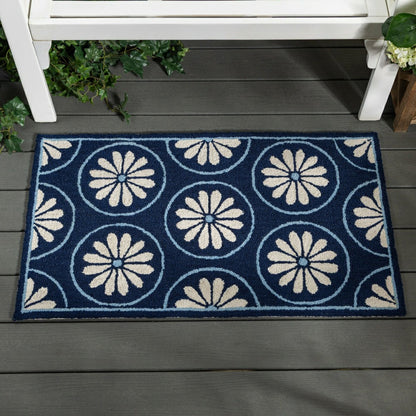 Blue Coastal Indoor/Outdoor Hooked Rug 24"x42" | Plow & Hearth