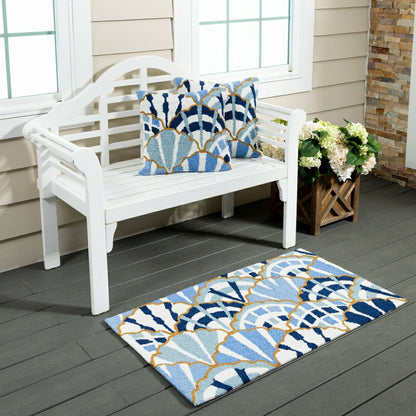 Blue Coastal Shells Pattern Indoor/Outdoor Hooked Rug 24"x42" | Plow & Hearth
