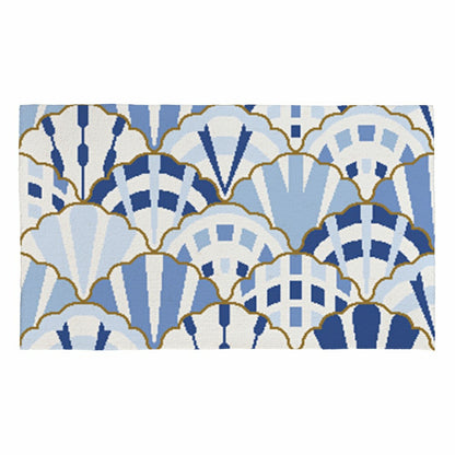 Blue Coastal Shells Pattern Indoor/Outdoor Hooked Rug 24"x42" | Plow & Hearth