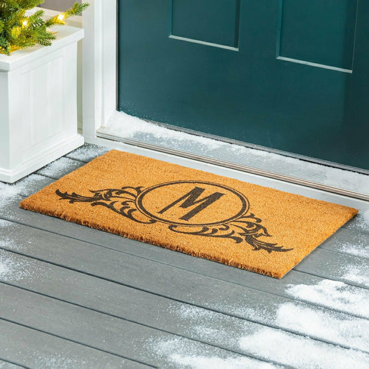 Circle Swirl Monogram Coir Door Mat, 18" x 30" | Plow & Hearth