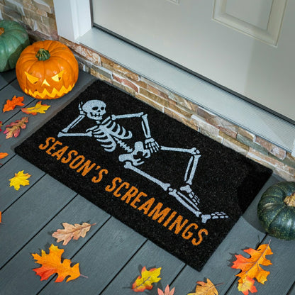 Skeleton "Season's Screamings" Coir Doormat | Plow & Hearth