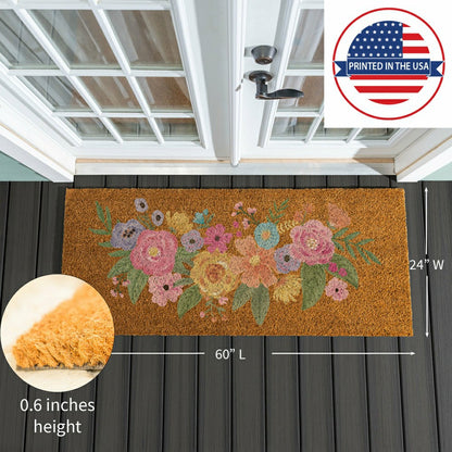 Bunny Blooms Spring Blossom, Coir Mat, 60"x24" | Plow & Hearth