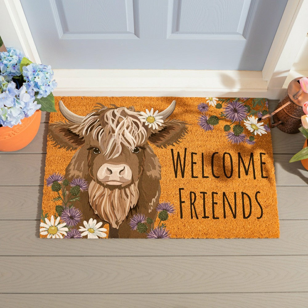 Petal & Plow Highland Cow Coir Mat, 36"x24" | Plow & Hearth