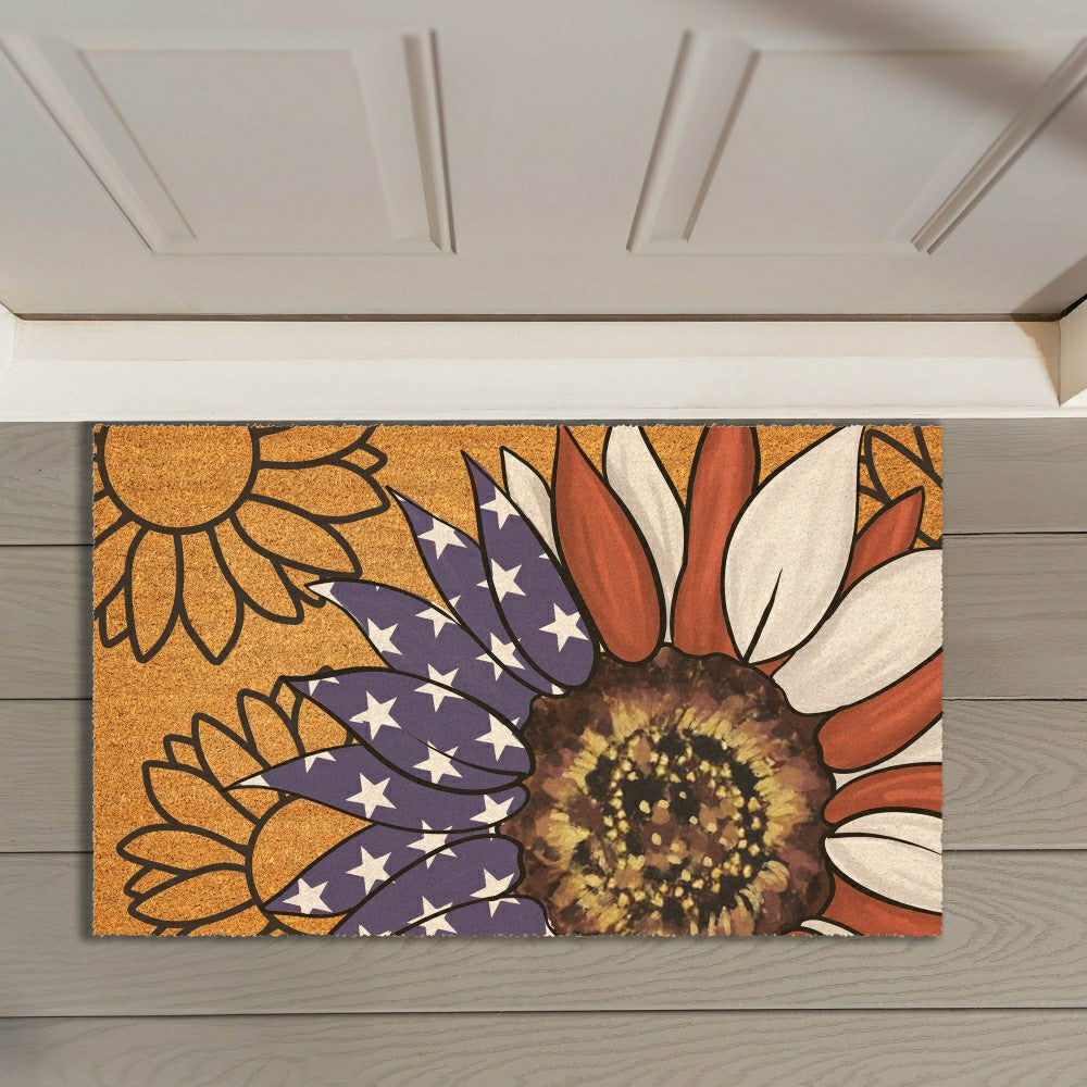 American Classic Patriotic Sunflower, Coir Mat 30"x18" | Plow & Hearth