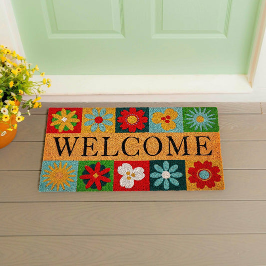 Big Bold Florals Welcome Tiles Coir Mat | Plow & Hearth