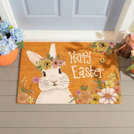 Bunny Blooms Floral Bunny, Coir Mat 36"x24" | Plow & Hearth