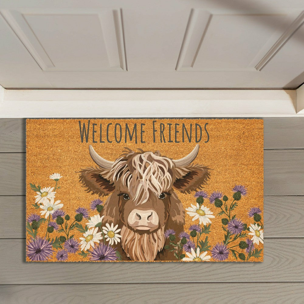 Petal & Plow Highland Cow, Coir Mat 30"x18" | Plow & Hearth