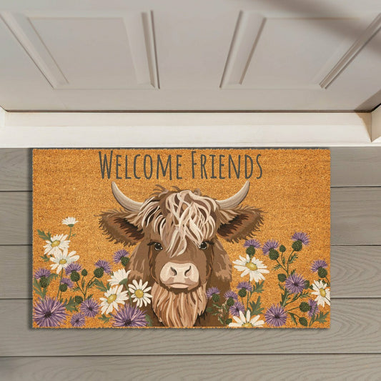 Petal & Plow Highland Cow, Coir Mat 30"x18" | Plow & Hearth
