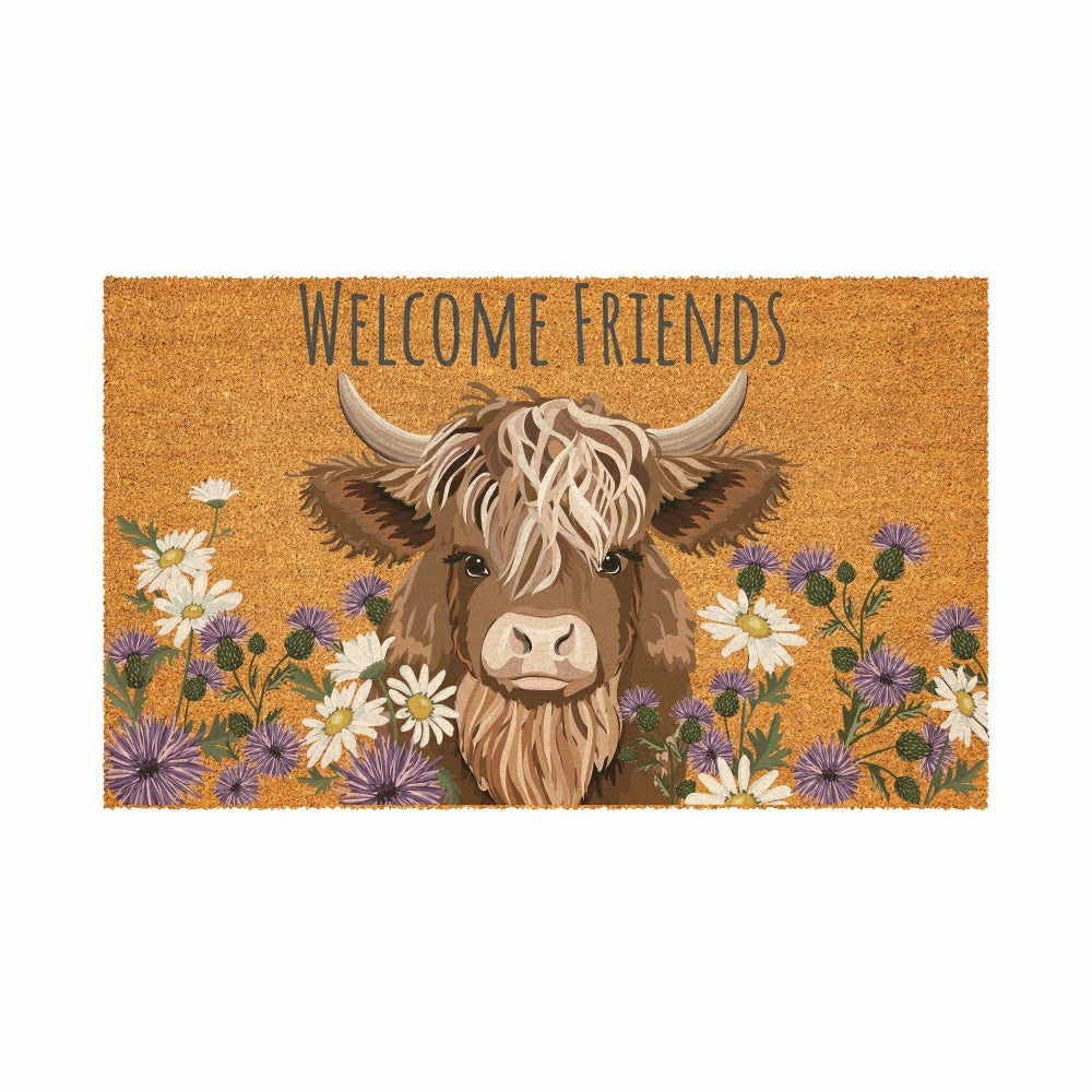 Petal & Plow Highland Cow, Coir Mat 30"x18" | Plow & Hearth