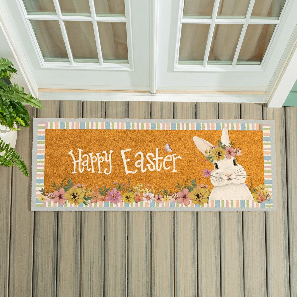 Bunny Blooms Floral Bunny, Coir Mat, 60"x24" | Plow & Hearth
