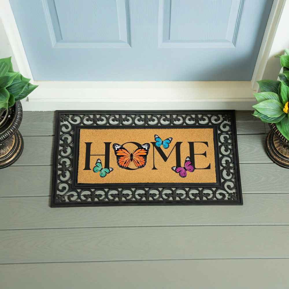 Pollinator Garden Butterfly Family, Flocked Coir Sassafras Switch Mat  | Plow & Hearth