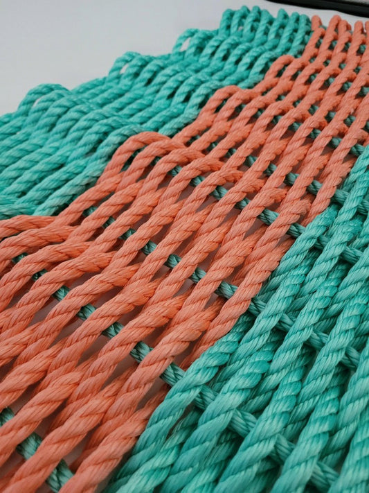 Lobster Rope Mat, Teal and Coral Orange | Plow & Hearth