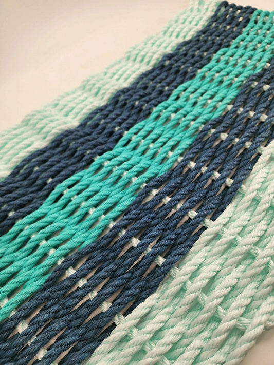 Seafoam, Navy and Teal Rope Mat made with Lobster Rope | Plow & Hearth
