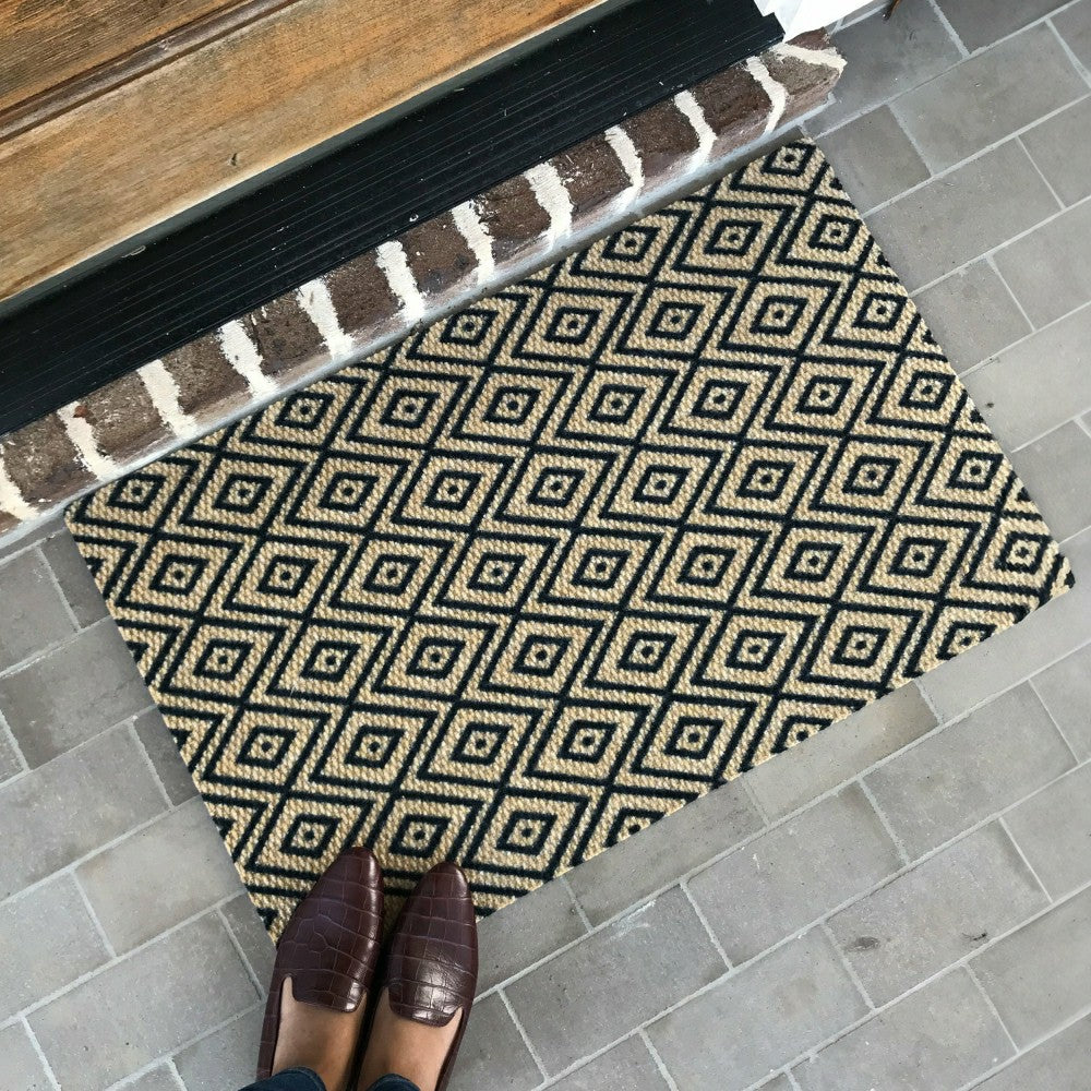 Neighburly Diamond Dot Coir Doormat, Black & Coir Double Door | Plow & Hearth