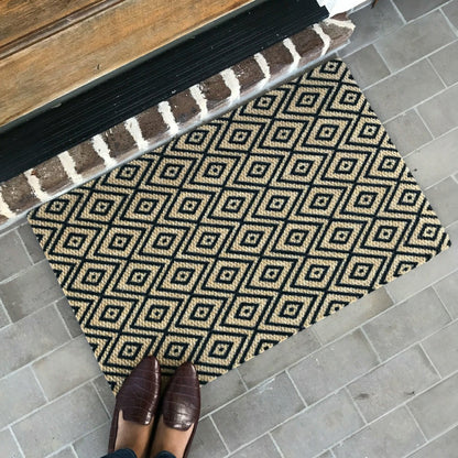 Neighburly Diamond Dot Coir Doormat, Black & Coir Double Door | Plow & Hearth