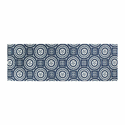 Neighburly Medallions Doormat,Navy & White Double Door | Plow & Hearth