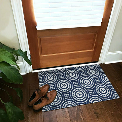 Neighburly Medallions Doormat,Navy & White Double Door | Plow & Hearth