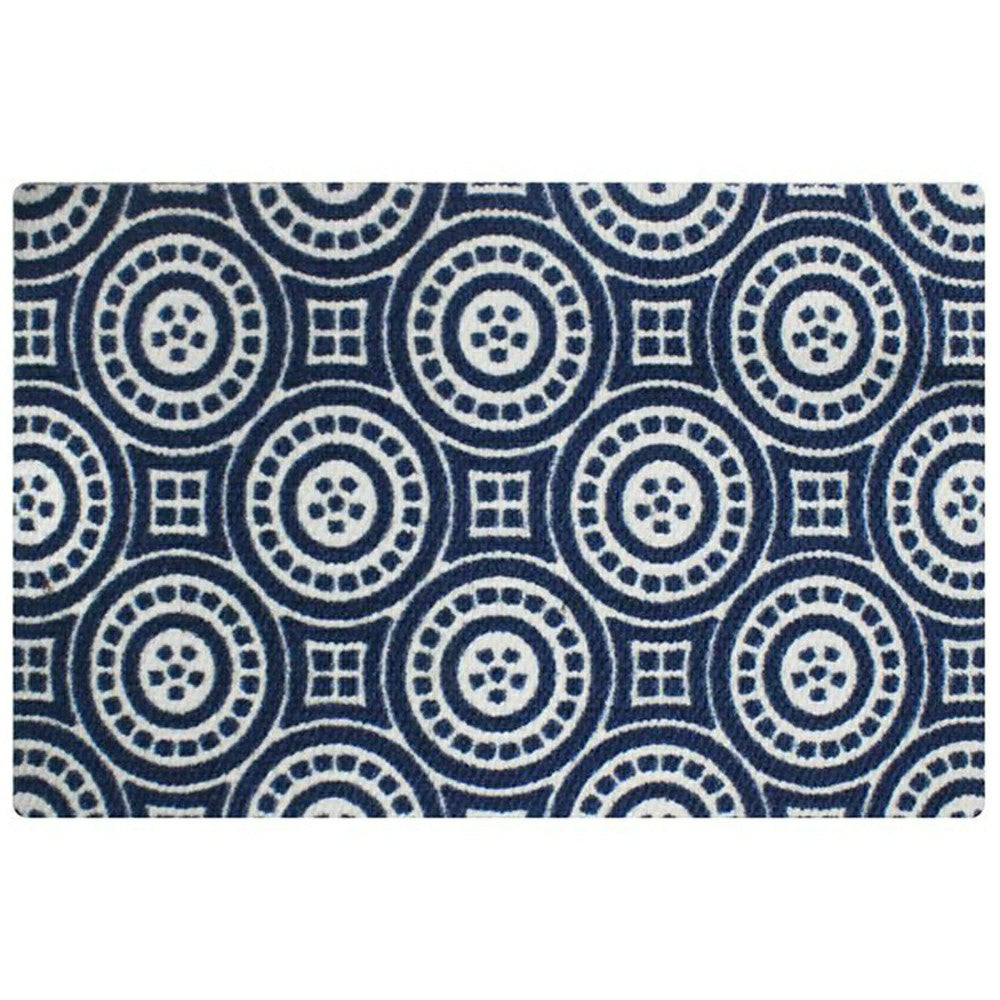 Neighburly Medallions Doormat,Navy & White Double Door | Plow & Hearth