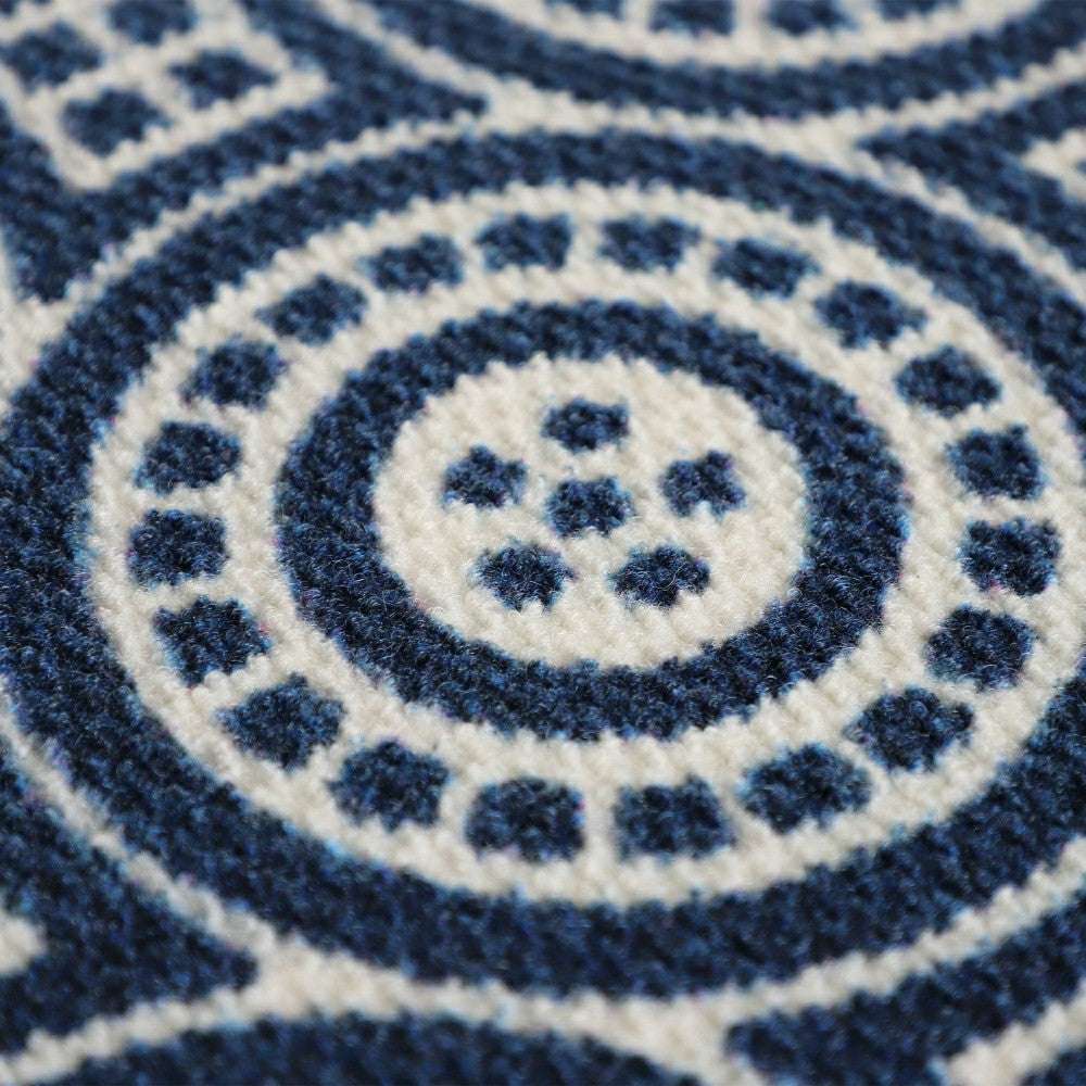 Neighburly Medallions Doormat,Navy & White Double Door | Plow & Hearth