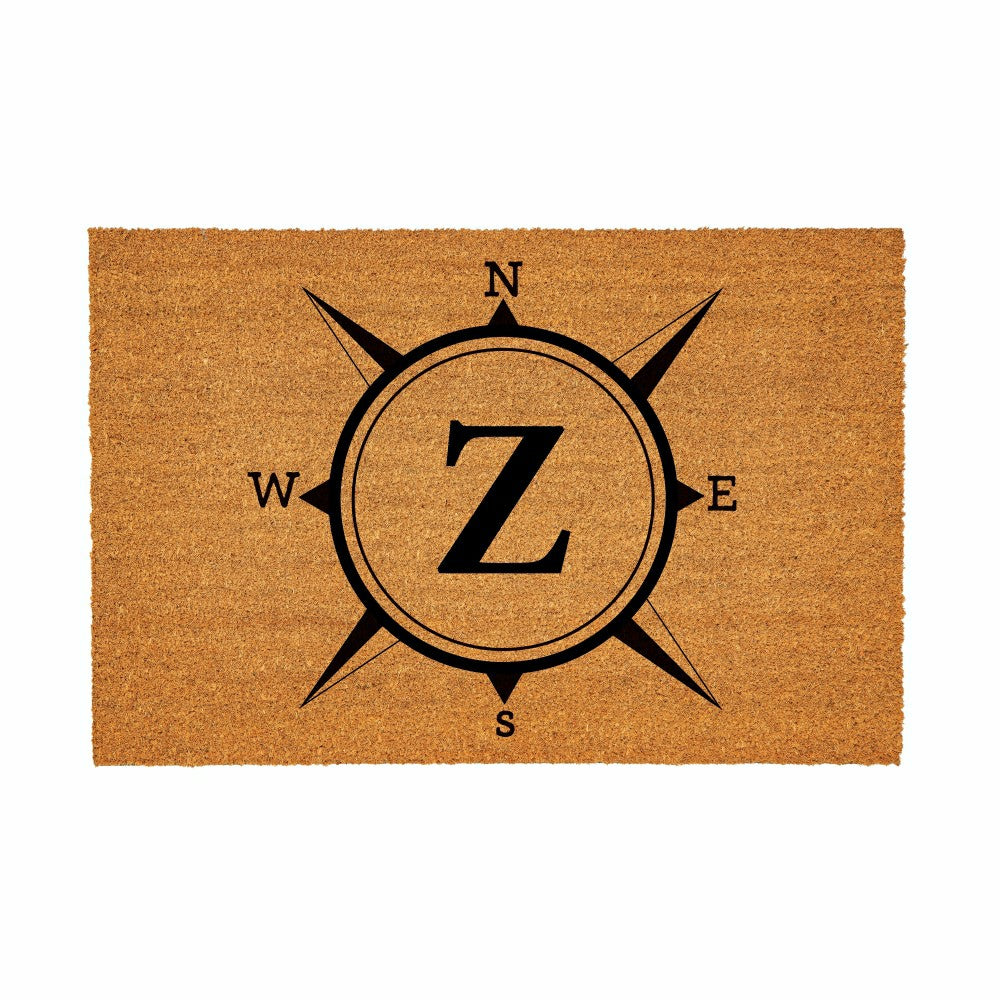Coastal Coir Mat Compass Monogram 36x24" | Plow & Hearth