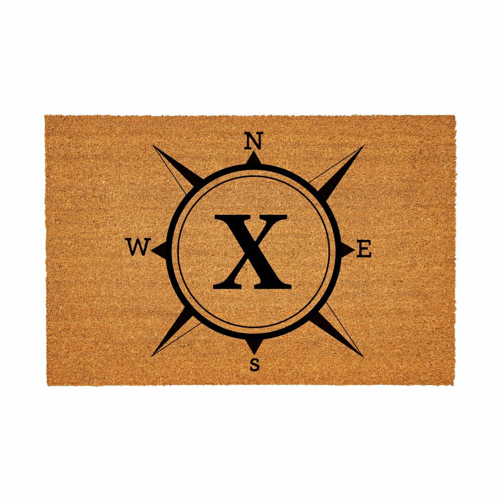 Coastal Coir Mat Compass Monogram 36x24" | Plow & Hearth