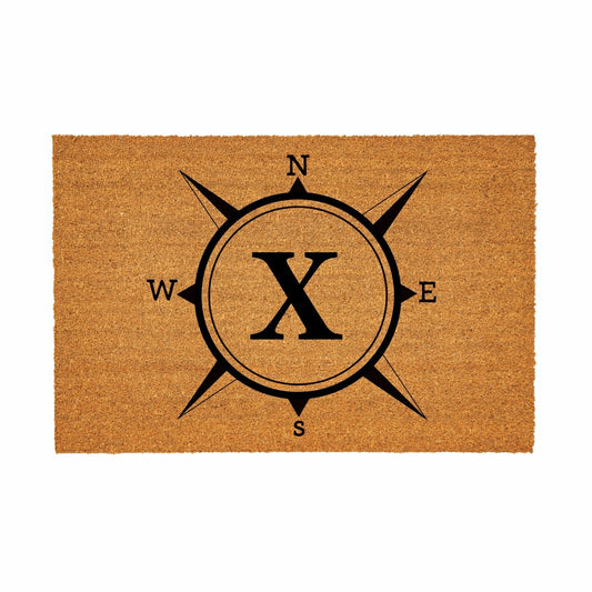 Coastal Coir Mat Compass Monogram 36x24" | Plow & Hearth