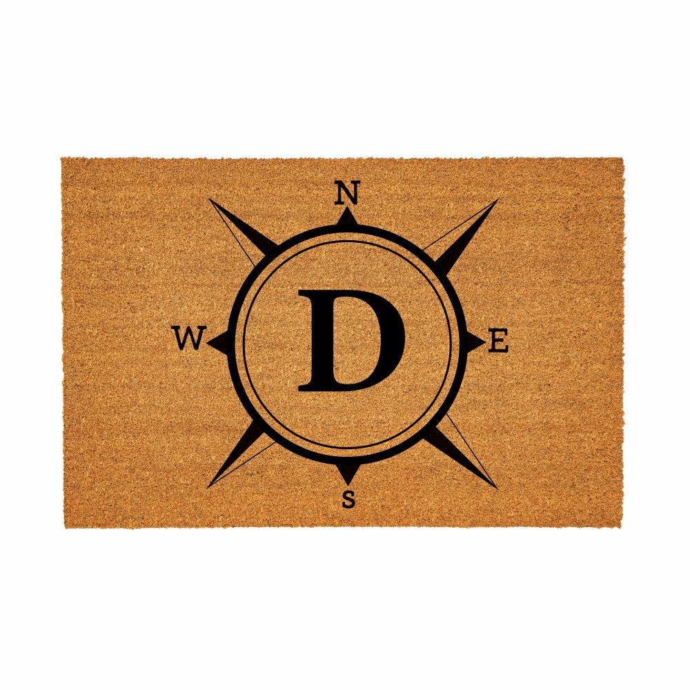 Coastal Coir Mat Compass Monogram 36x24" | Plow & Hearth