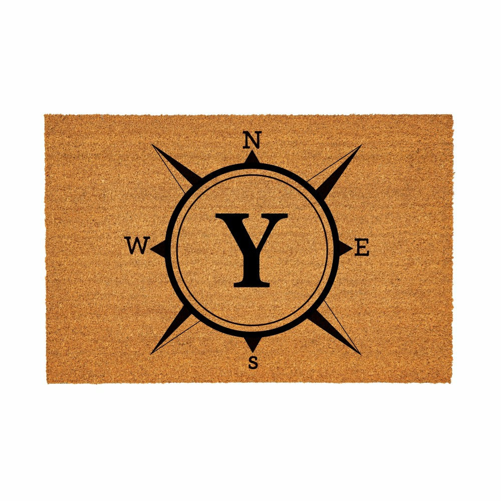 Coastal Coir Mat Compass Monogram 36x24" | Plow & Hearth