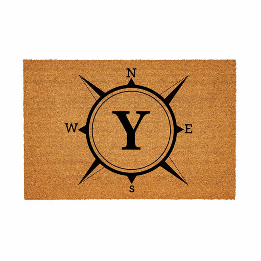 Coastal Coir Mat Compass Monogram 36x24" | Plow & Hearth