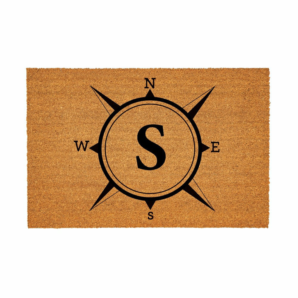 Coastal Coir Mat Compass Monogram 36x24" | Plow & Hearth