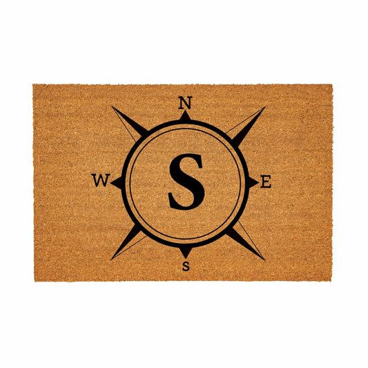 Coastal Coir Mat Compass Monogram 36x24" | Plow & Hearth