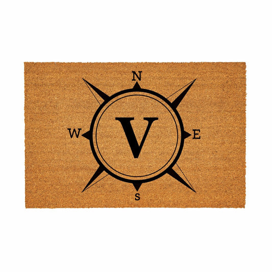 Coastal Coir Mat Compass Monogram 36x24" | Plow & Hearth