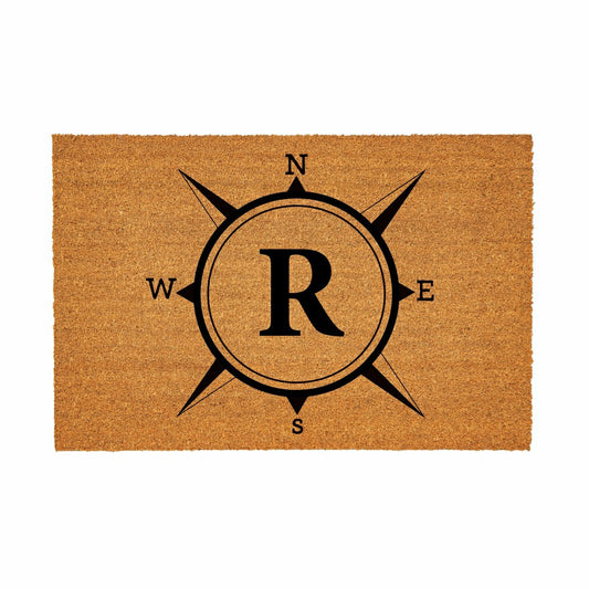 Coastal Coir Mat Compass Monogram 36x24" | Plow & Hearth