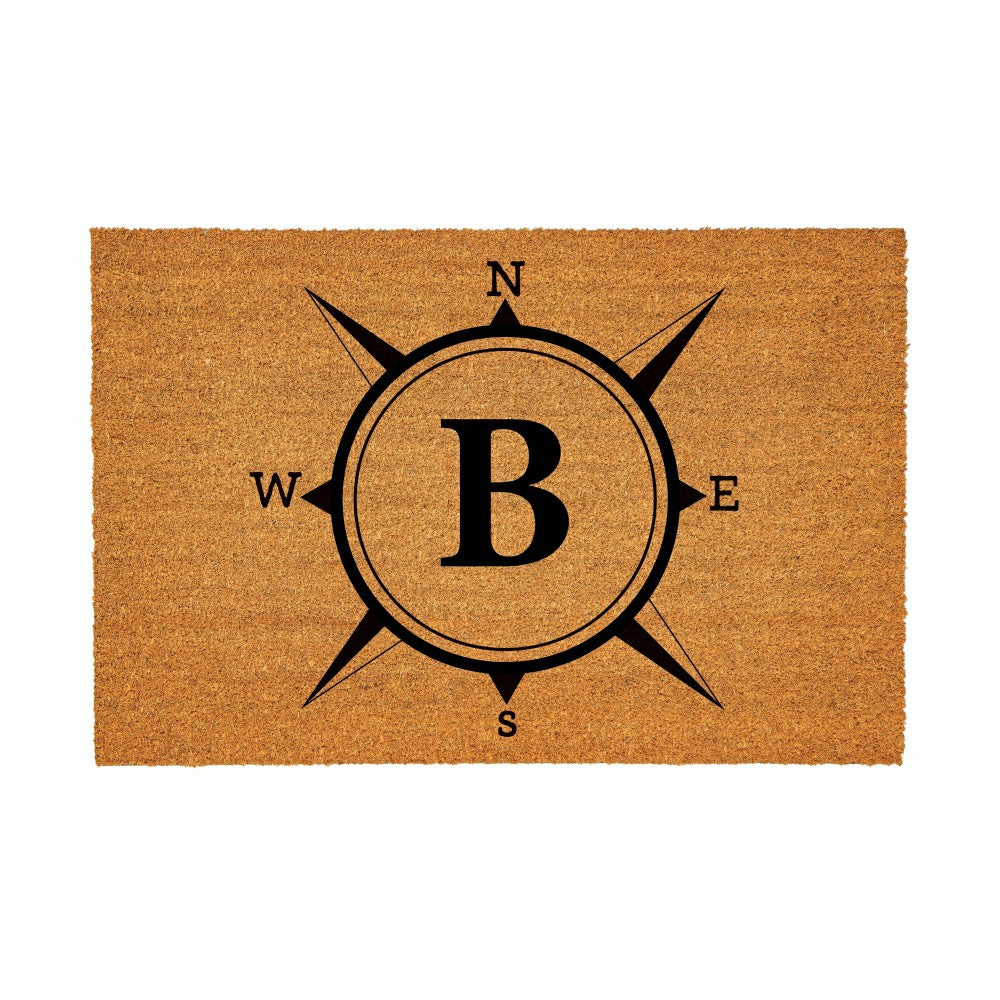 Coastal Coir Mat Compass Monogram 36x24" | Plow & Hearth