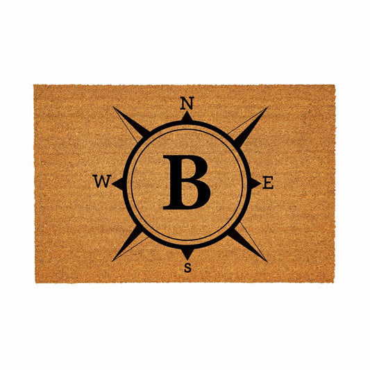 Coastal Coir Mat Compass Monogram 36x24" | Plow & Hearth