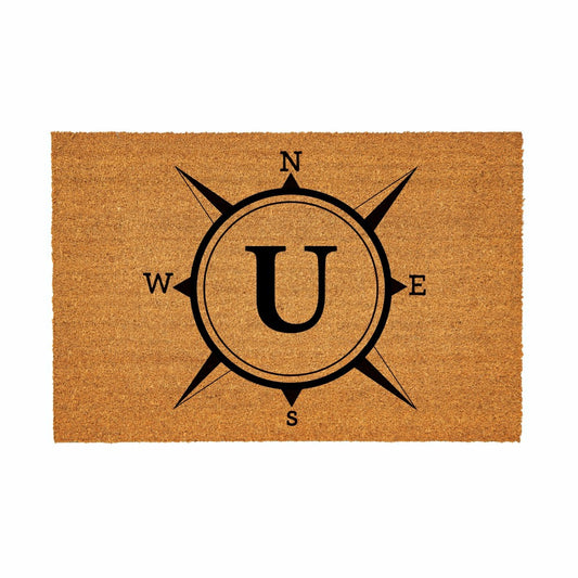 Coastal Coir Mat Compass Monogram 36x24" | Plow & Hearth