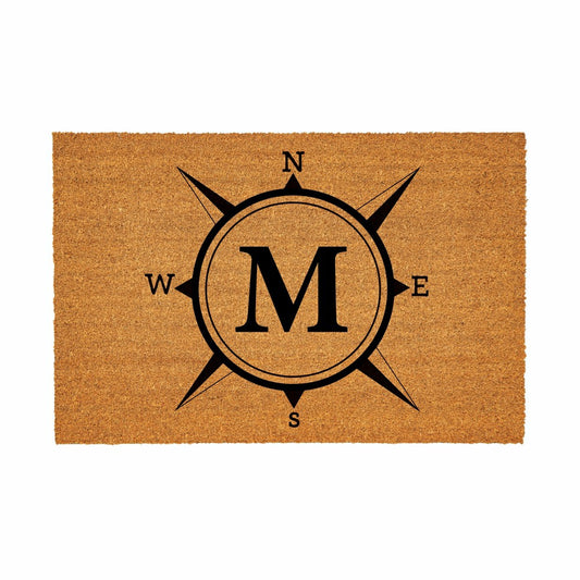 Coastal Coir Mat Compass Monogram 36x24" | Plow & Hearth