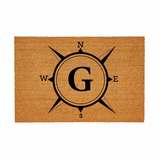 Coastal Coir Mat Compass Monogram 36x24" | Plow & Hearth