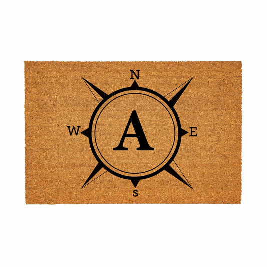 Coastal Coir Mat Compass Monogram 36x24" | Plow & Hearth
