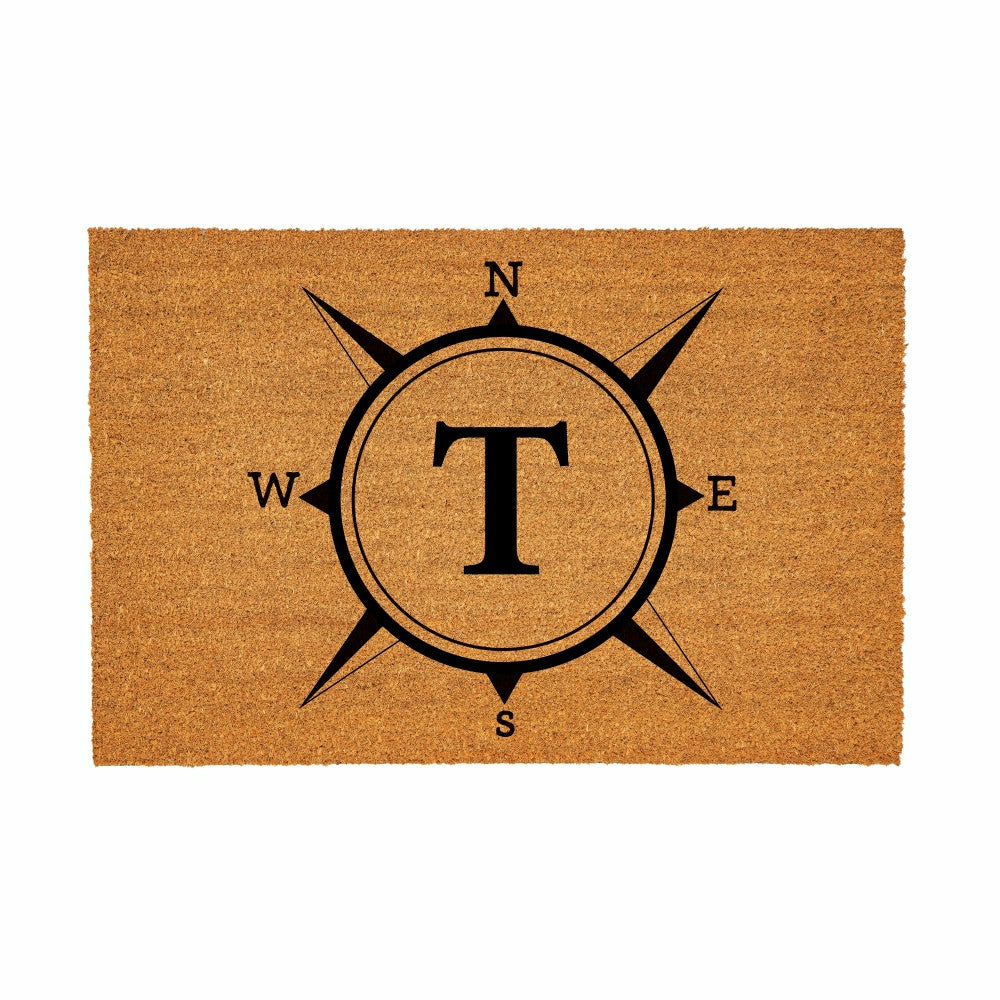 Coastal Coir Mat Compass Monogram 36x24" | Plow & Hearth