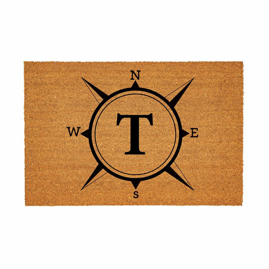 Coastal Coir Mat Compass Monogram 36x24" | Plow & Hearth
