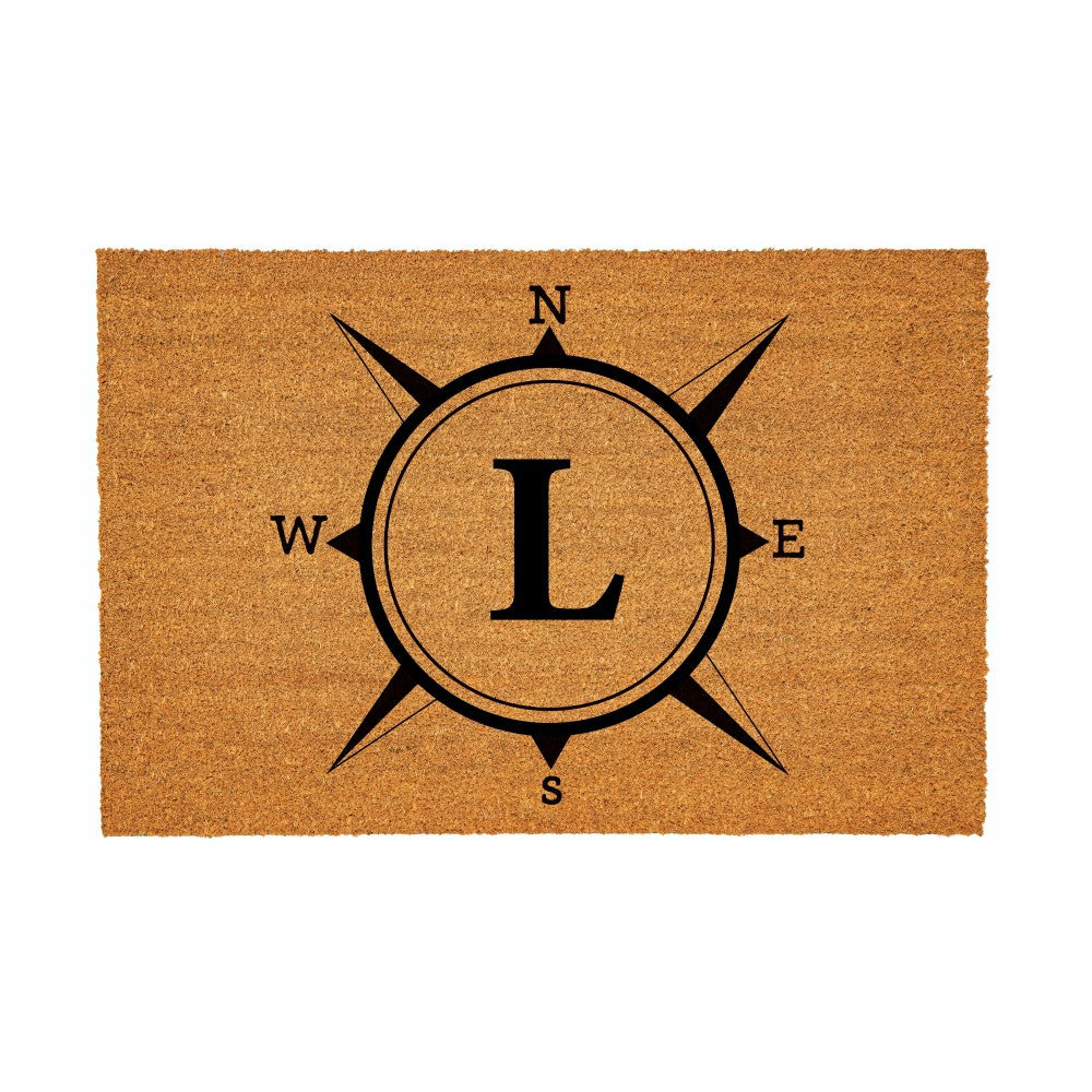 Coastal Coir Mat Compass Monogram 36x24" | Plow & Hearth