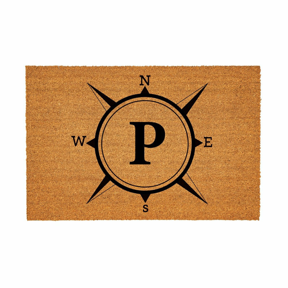 Coastal Coir Mat Compass Monogram 36x24" | Plow & Hearth