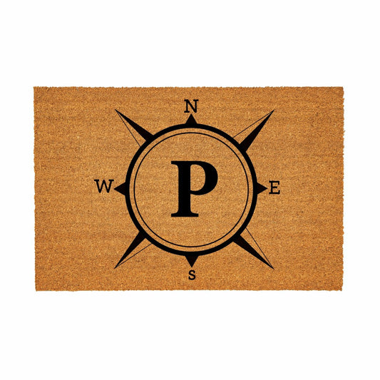 Coastal Coir Mat Compass Monogram 36x24" | Plow & Hearth