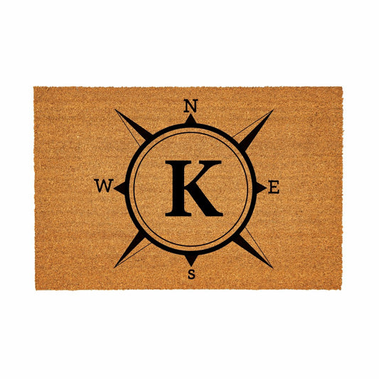 Coastal Coir Mat Compass Monogram 36x24" | Plow & Hearth