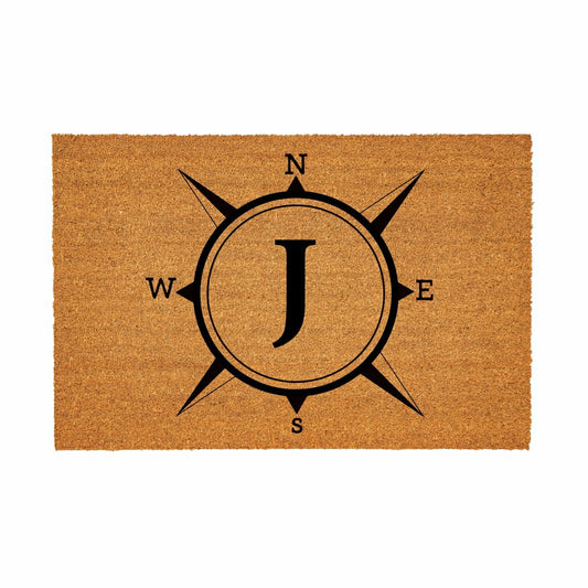 Coastal Coir Mat Compass Monogram 36x24" | Plow & Hearth