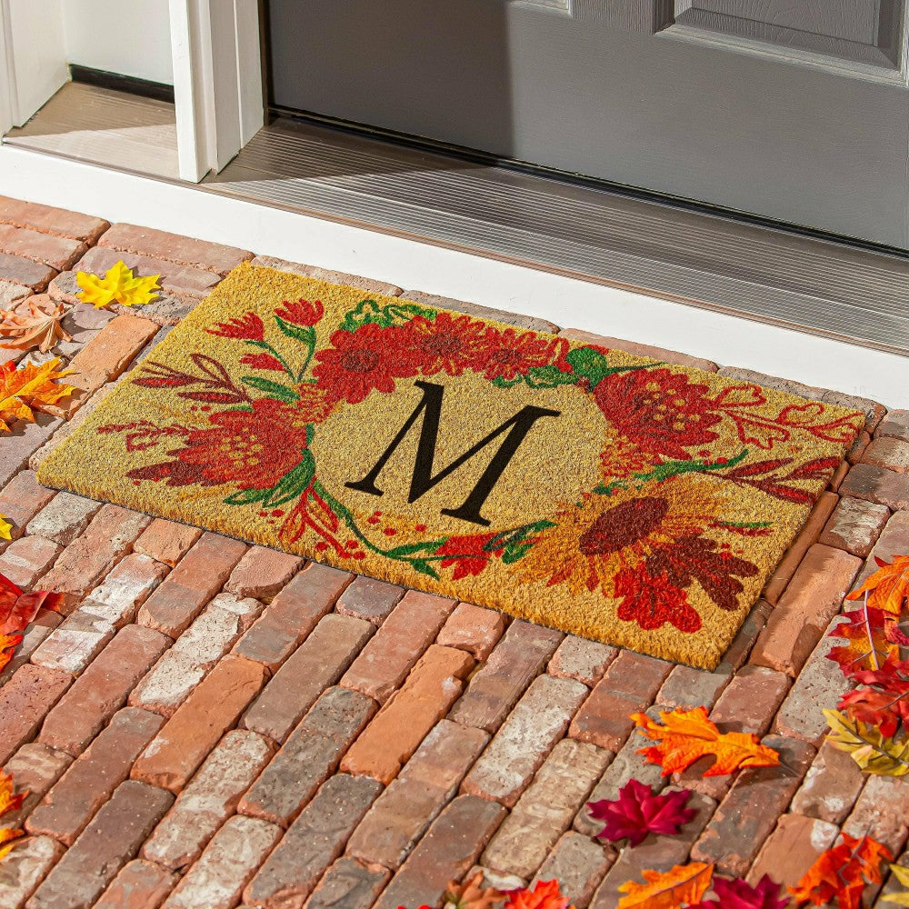 Fall Flowers Monogram Coir Mat | Plow & Hearth