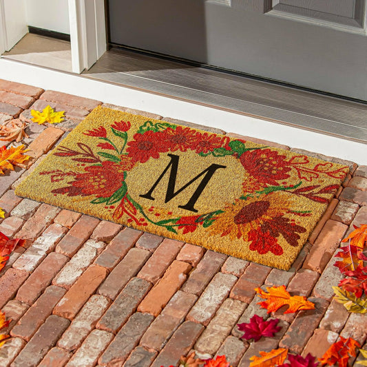 Fall Flowers Monogram Coir Mat | Plow & Hearth